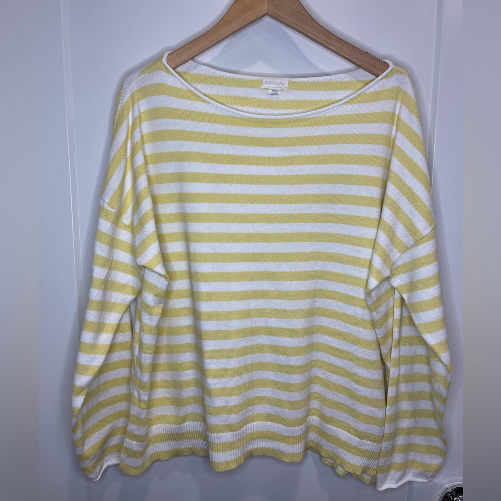 Caslon XL yellow and white pull over sweater with rolled details